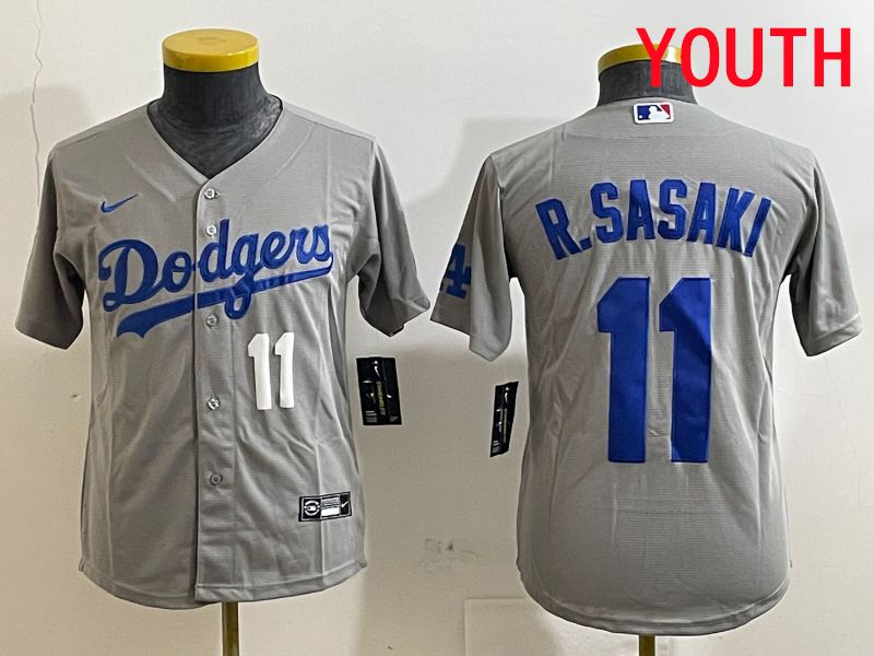 Youth Los Angeles Dodgers #11 R.Sasaki Grey Game 2025 Nike MLB Jersey style 8->youth mlb jersey->Youth Jersey